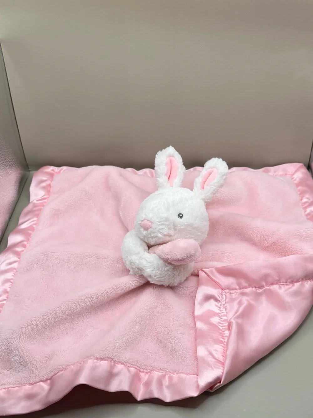 Carters Bunny Baby Lovey Security Blanket Soother Plush Satin Trim Pink & White